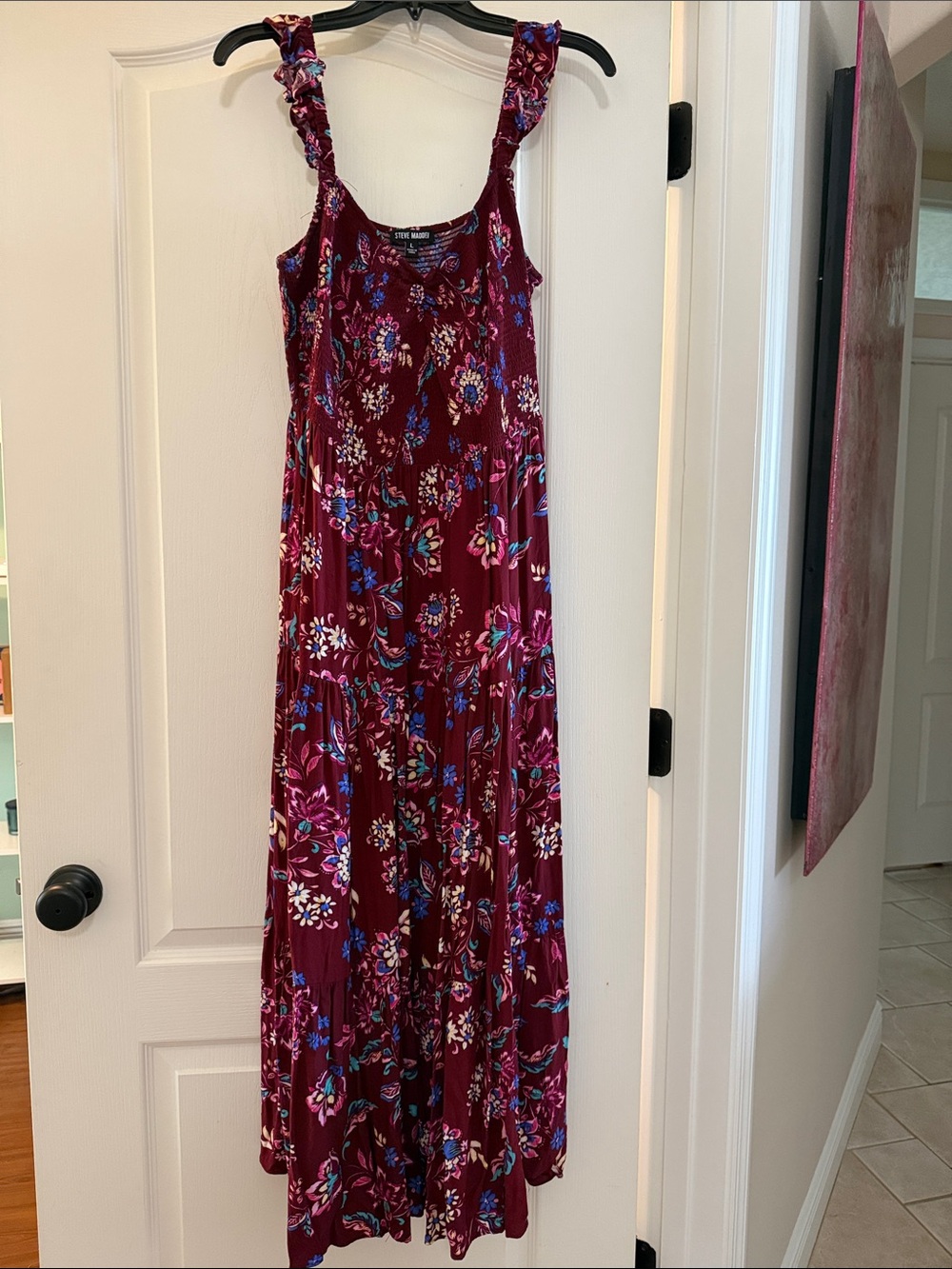 Steve Madden Burgundy Floral Smocked Maxi Dress